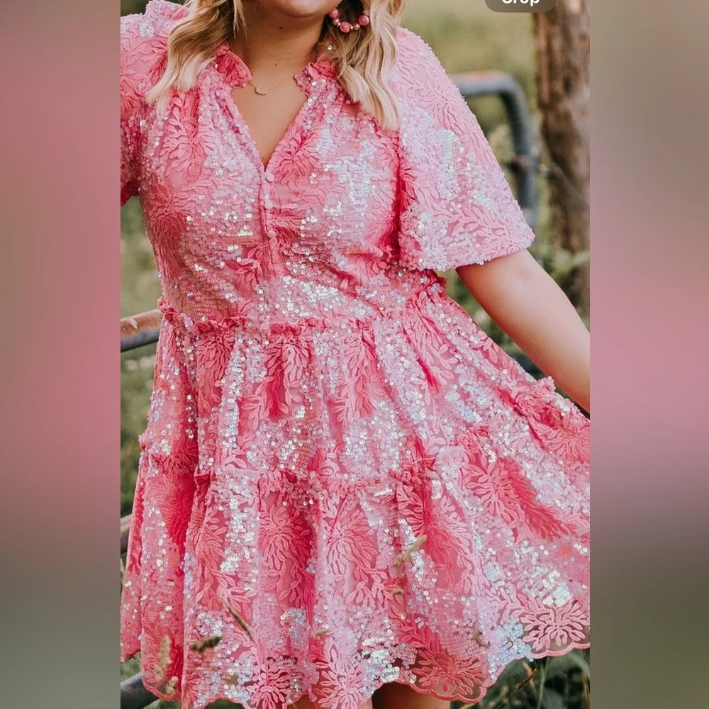 Pink Sequin Mini Dress - Picture 2 of 16
